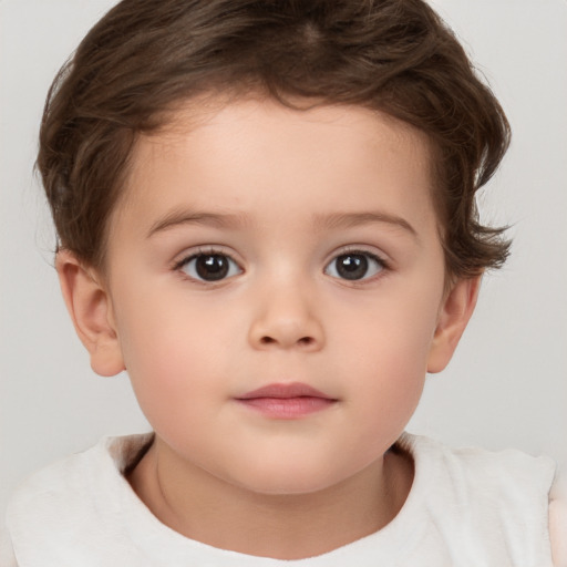 Neutral white child female with short  brown hair and brown eyes