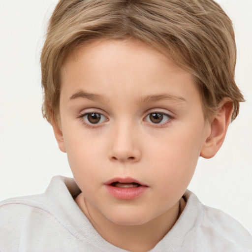 Neutral white child female with short  brown hair and brown eyes