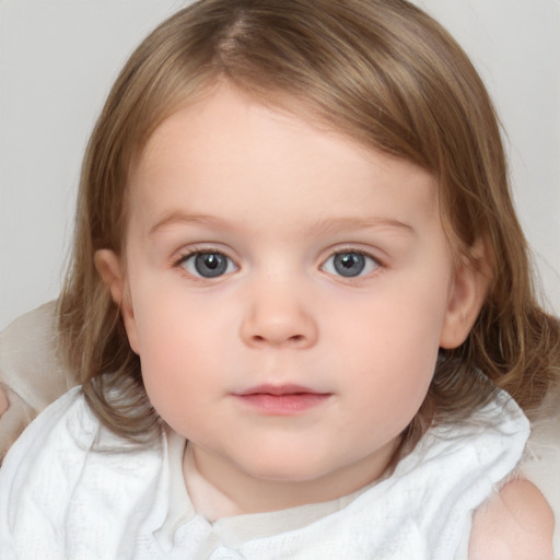 Neutral white child female with medium  brown hair and brown eyes