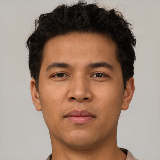 Neutral asian young-adult male with short  brown hair and brown eyes