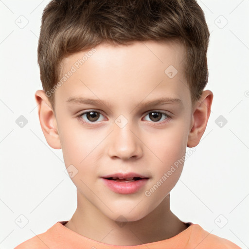 Neutral white child male with short  brown hair and brown eyes