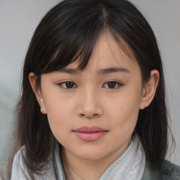 Neutral asian young-adult female with medium  brown hair and brown eyes