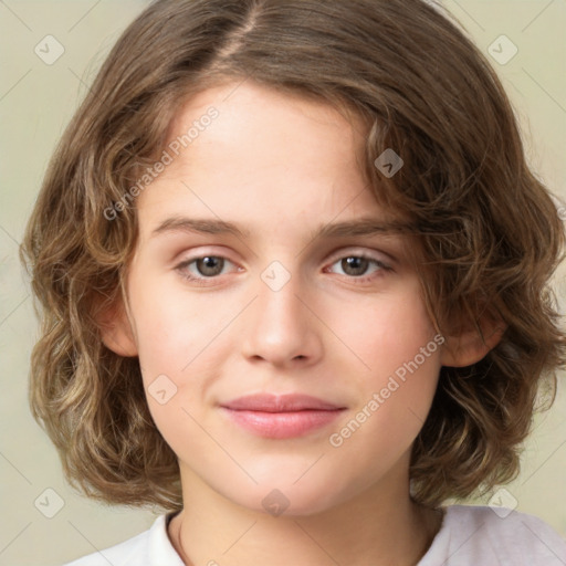 Neutral white child female with medium  brown hair and brown eyes