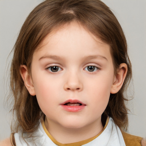 Neutral white child female with medium  brown hair and brown eyes