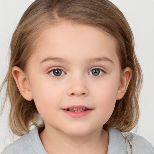 Neutral white child female with medium  brown hair and grey eyes