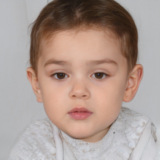 Neutral white child female with short  brown hair and brown eyes