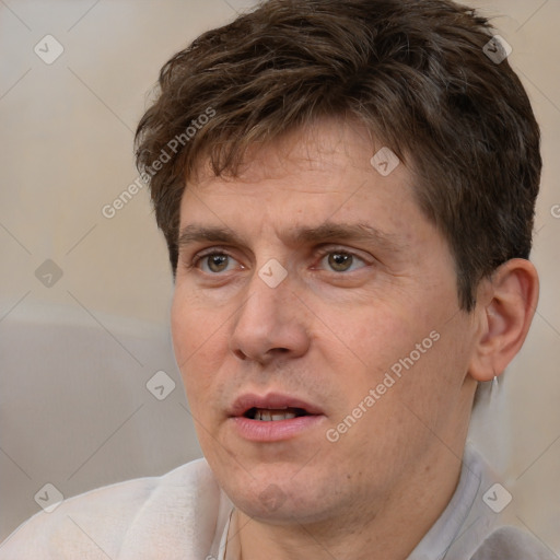 Neutral white adult male with short  brown hair and brown eyes