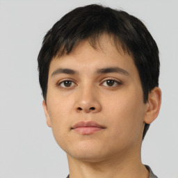 Neutral asian young-adult male with short  brown hair and brown eyes