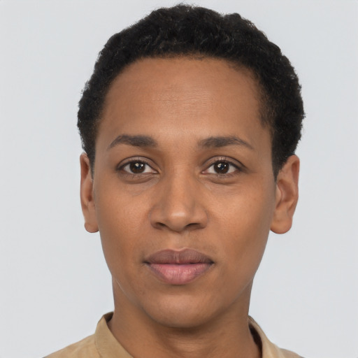 Neutral latino young-adult female with short  black hair and brown eyes