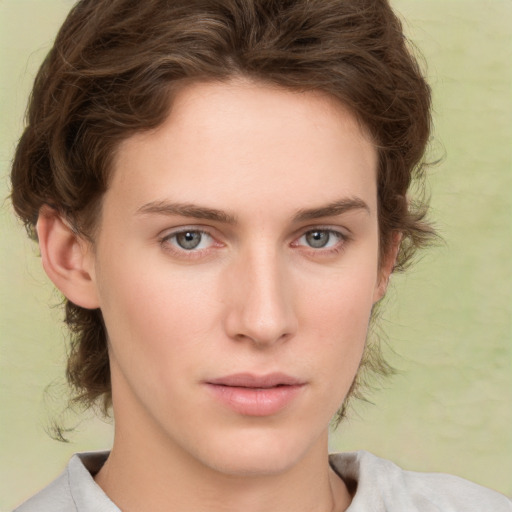 Neutral white young-adult female with medium  brown hair and green eyes