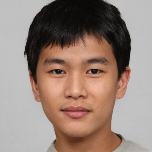 Neutral asian young-adult male with short  black hair and brown eyes