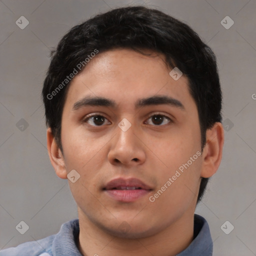 Neutral asian young-adult male with short  brown hair and brown eyes