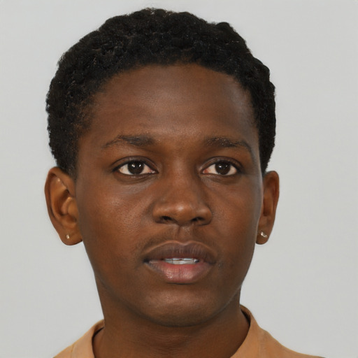 Neutral black young-adult male with short  brown hair and brown eyes