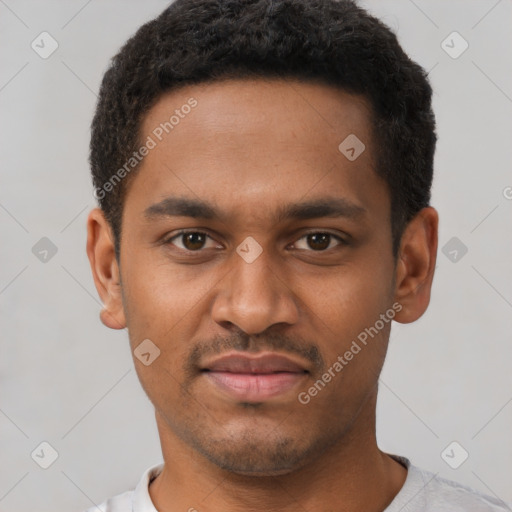 Neutral black young-adult male with short  brown hair and brown eyes
