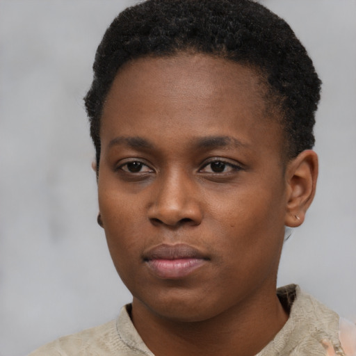 Neutral black young-adult female with short  brown hair and brown eyes