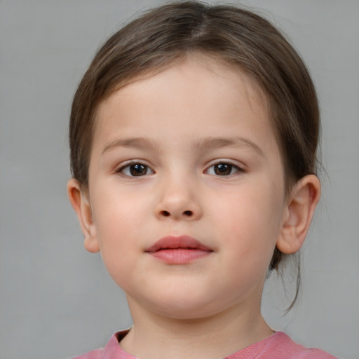 Neutral white child female with medium  brown hair and brown eyes