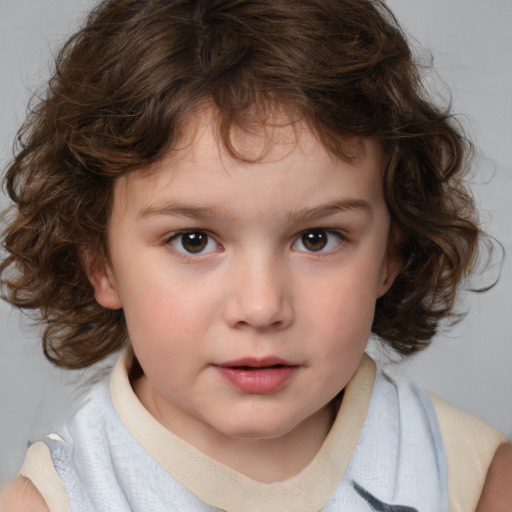 Neutral white child female with medium  brown hair and brown eyes