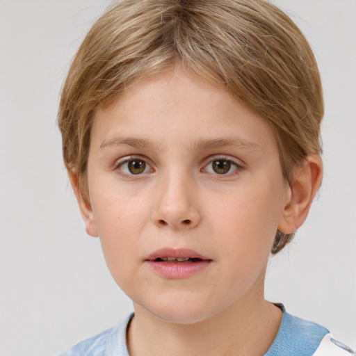 Neutral white child female with short  brown hair and grey eyes