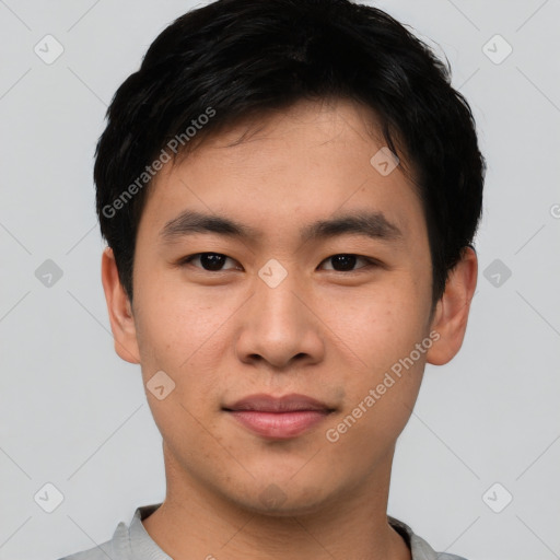 Neutral asian young-adult male with short  black hair and brown eyes