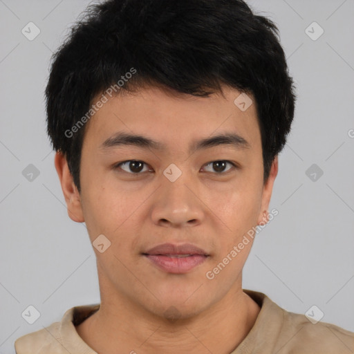 Neutral asian young-adult male with short  black hair and brown eyes