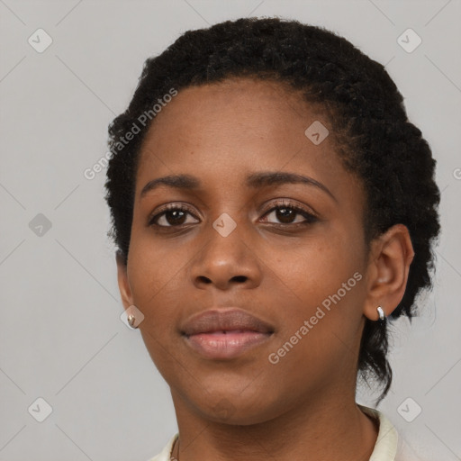 Neutral black young-adult female with short  brown hair and brown eyes