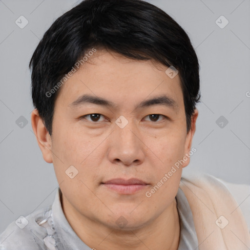 Neutral asian young-adult male with short  brown hair and brown eyes
