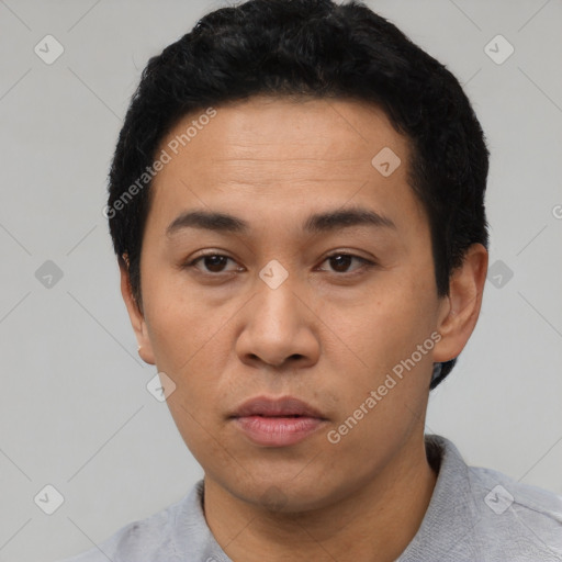 Neutral asian young-adult male with short  black hair and brown eyes