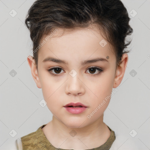 Neutral white child female with short  brown hair and brown eyes