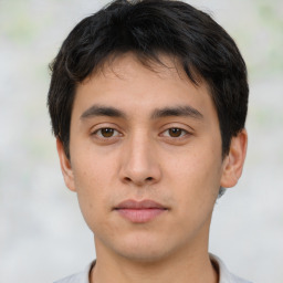 Neutral asian young-adult male with short  brown hair and brown eyes