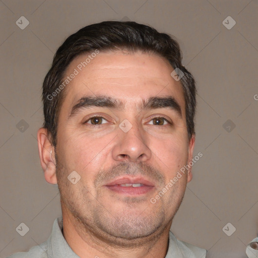 Neutral white adult male with short  brown hair and brown eyes