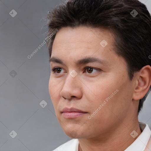 Neutral white adult male with short  brown hair and brown eyes