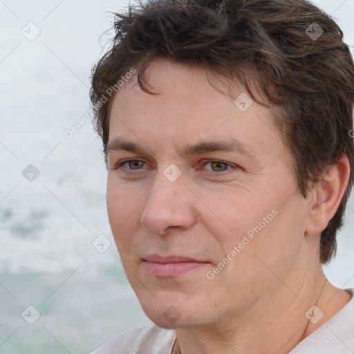 Neutral white adult male with short  brown hair and brown eyes