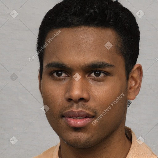 Neutral black young-adult male with short  brown hair and brown eyes