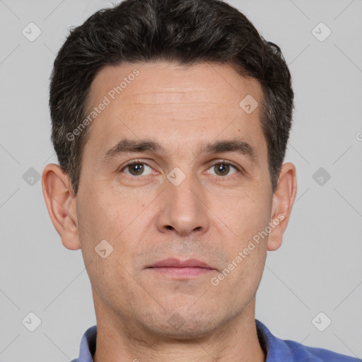 Neutral white adult male with short  brown hair and brown eyes