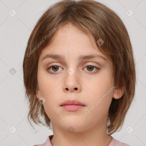 Neutral white child female with medium  brown hair and brown eyes