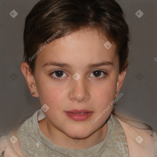 Neutral white child female with short  brown hair and brown eyes