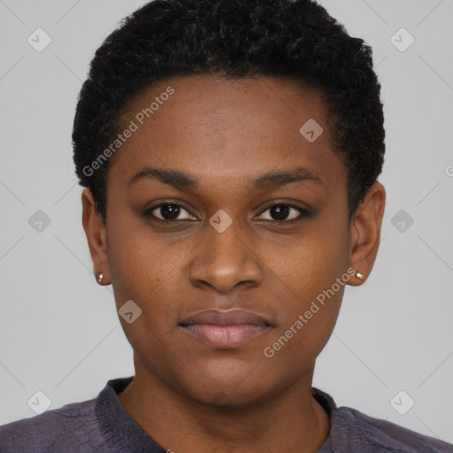 Neutral black young-adult female with short  brown hair and brown eyes