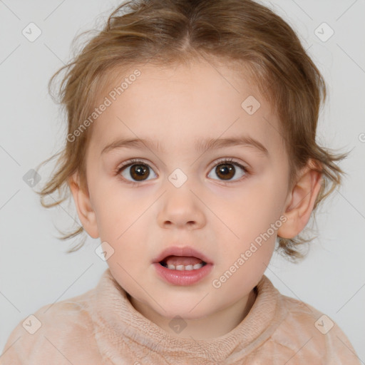 Neutral white child female with medium  brown hair and brown eyes