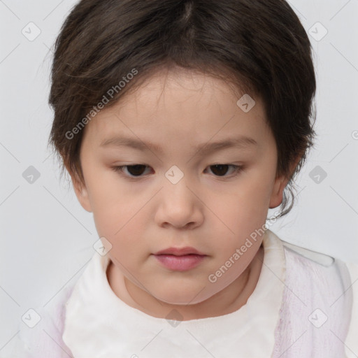 Neutral white child female with short  brown hair and brown eyes