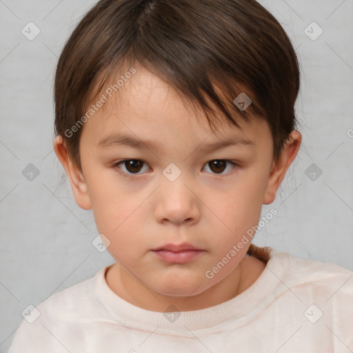 Neutral white child female with short  brown hair and brown eyes