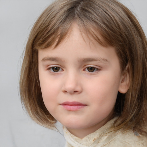 Neutral white child female with medium  brown hair and grey eyes