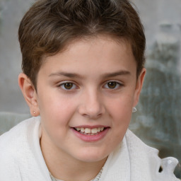 Joyful white child male with short  brown hair and brown eyes