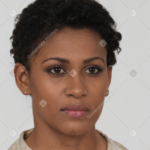 Neutral black young-adult female with short  brown hair and brown eyes