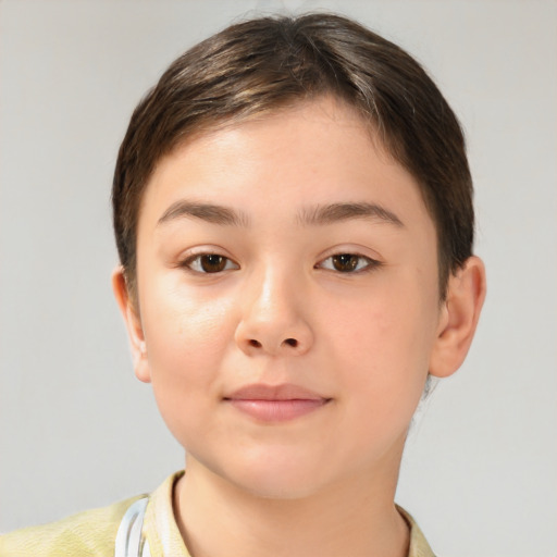 Neutral white young-adult female with short  brown hair and brown eyes