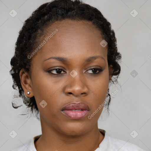 Neutral black young-adult female with short  brown hair and brown eyes