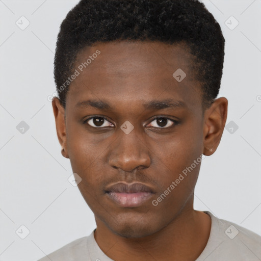 Neutral black young-adult male with short  brown hair and brown eyes