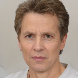 Neutral white middle-aged male with short  brown hair and brown eyes