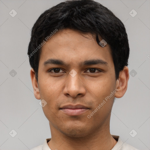 Neutral asian young-adult male with short  black hair and brown eyes