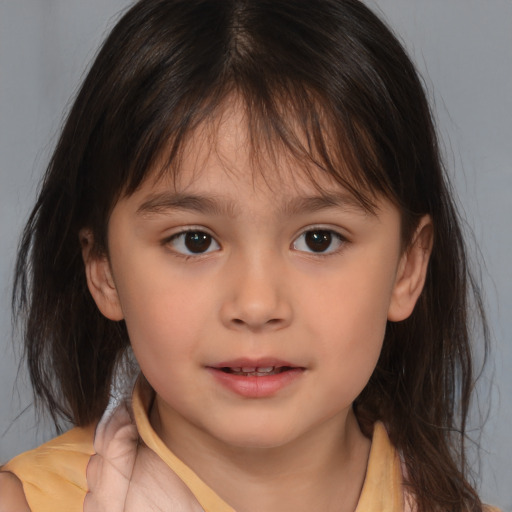 Neutral white child female with medium  brown hair and brown eyes