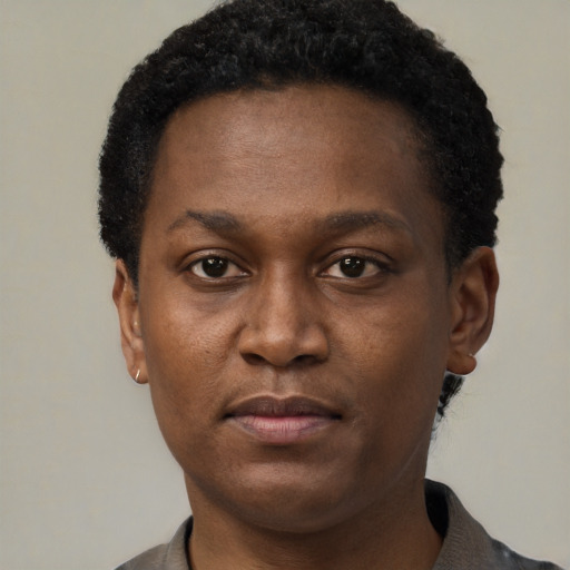 Neutral black young-adult male with short  brown hair and brown eyes